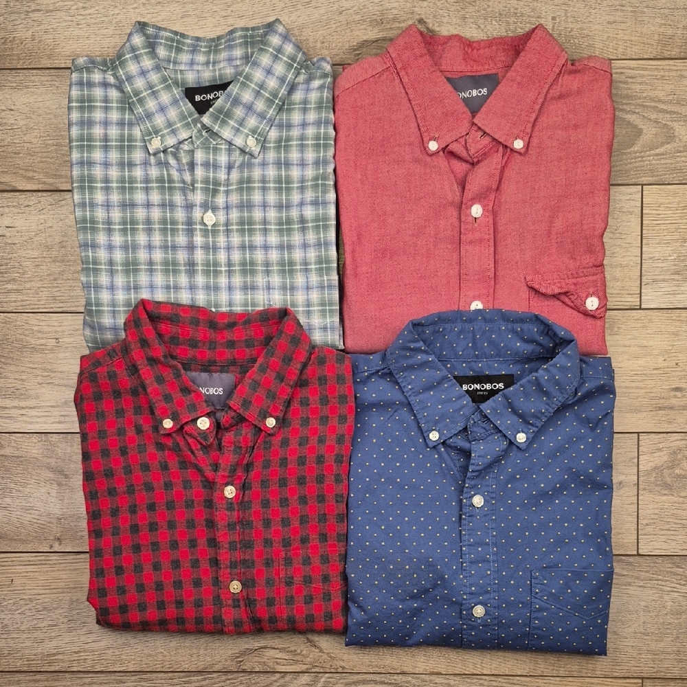 Lot of (4) BONOBOS Variations Sz S Slim Fit Short Mens Casual Long Sleeve Shirts